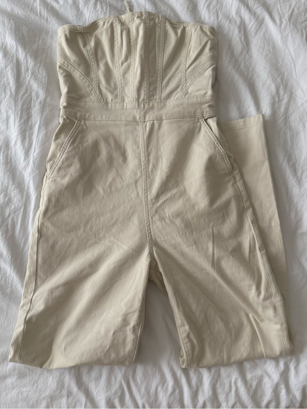 Denim Forum Strapless Cream Jumpsuit